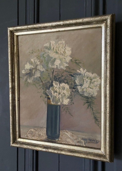 Oil on cardboard signed still life bouquet of flowers early 20th century