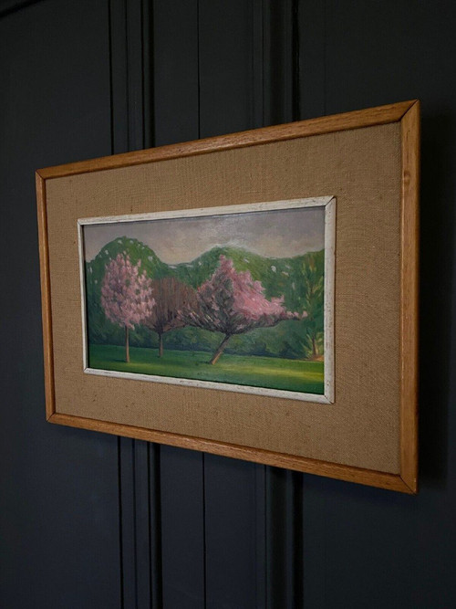 Oil on cardboard 1920 representing trees in bloom in the wind