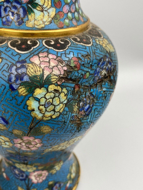 Pair of 19th century Chinese cloisonné vases with floral decoration