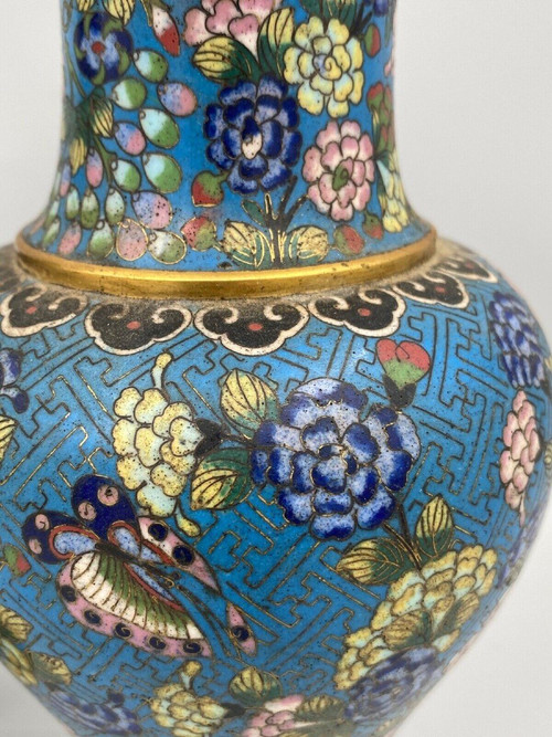 Pair of 19th century Chinese cloisonné vases with floral decoration