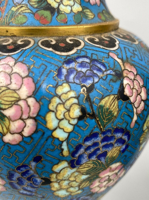 Pair of 19th century Chinese cloisonné vases with floral decoration