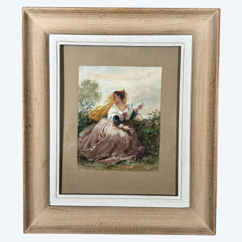 19th century watercolor on paper, signed, representing a woman in costume