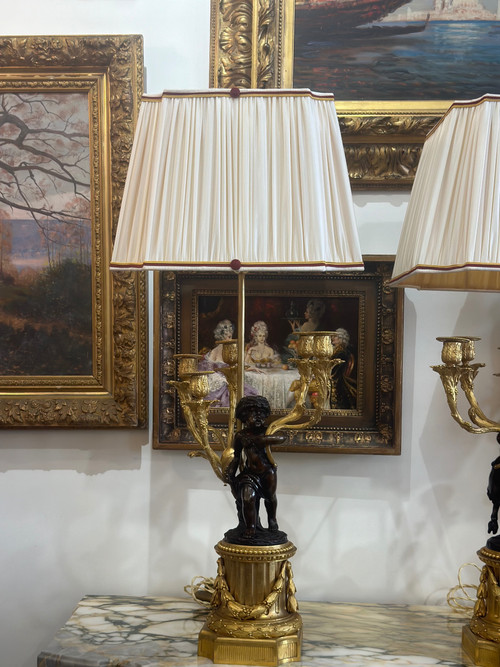 An Important Pair of Gilt Bronze Lamps circa 1880