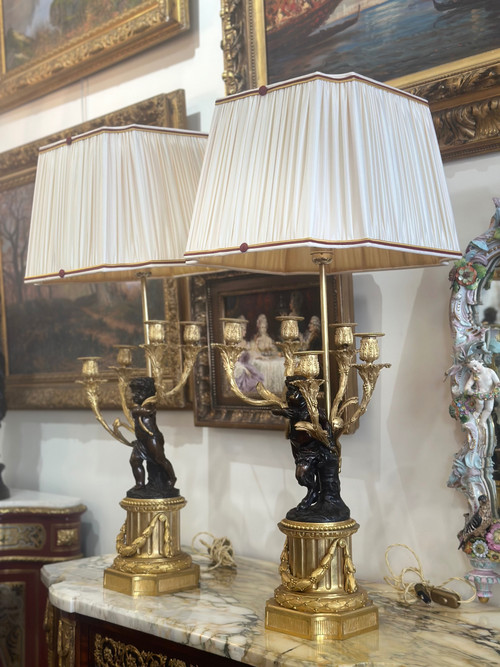 An Important Pair of Gilt Bronze Lamps circa 1880