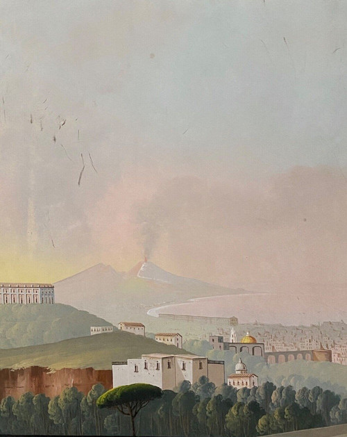 Neapolitan gouache early 19th century Villa Galla Naples eruption of Vesuvius