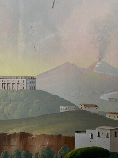 Neapolitan gouache early 19th century Villa Galla Naples eruption of Vesuvius