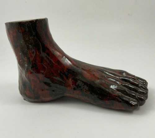 Glazed terracotta foot 1950 design sculpture curiosity cabinet