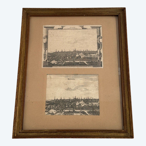 Two 18th century engravings depicting Rennes in a baguette frame