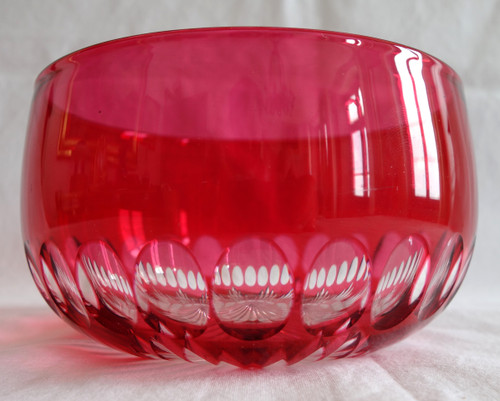 Set of 6 bowls, ramekins in Baccarat crystal cut with red pink overlay