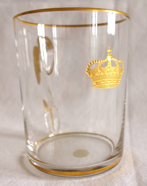 Service de verres 6 pièces en cristal de Baccarat gravé & doré couronne royale, étiquette papier