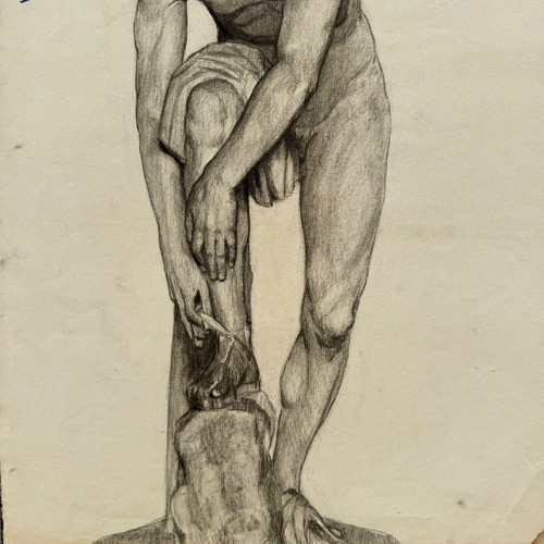 Academic nude in Antique style by Berger known as Lheureux Biloul charcoal 20th century