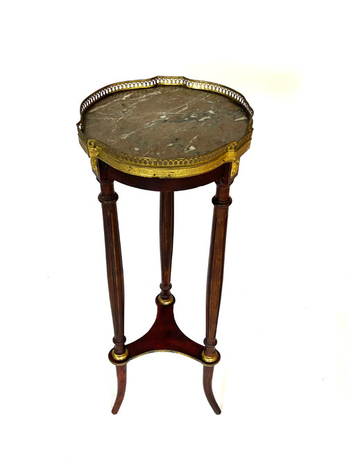 Louis XVI style high pedestal, mahogany, marble and brass. Napoleon period