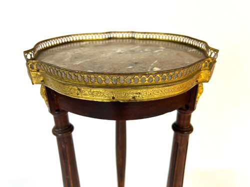 Louis XVI style high pedestal, mahogany, marble and brass. Napoleon period