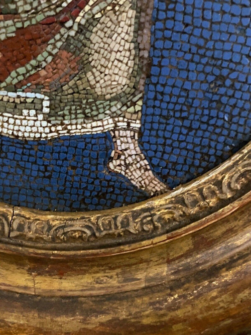 Micro-mosaic plaque of a Greek dancer in Antique 19th century oval frame