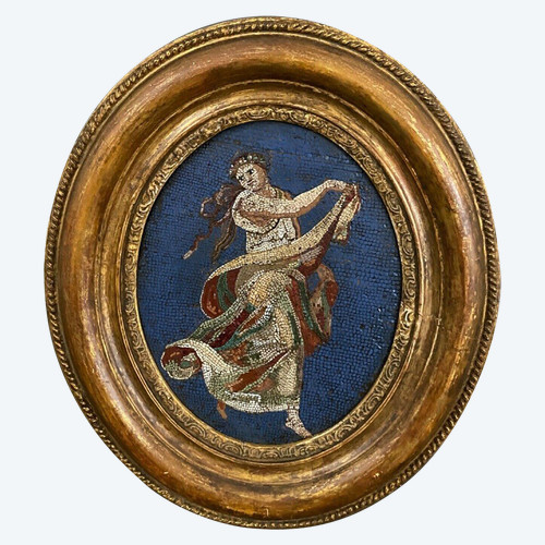 Micro-mosaic plaque of a Greek dancer in Antique 19th century oval frame