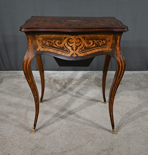 Rosewood and palisander workbench, Louis XV style, Napoleon III period - Mid-19th century