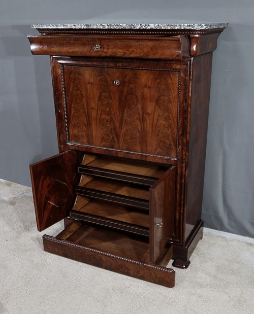 Small Mahogany Burl Secretary, Restoration period - Early 19th century