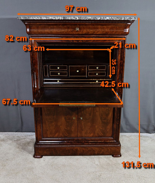 Small Mahogany Burl Secretary, Restoration period - Early 19th century