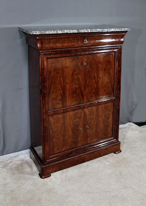 Small Mahogany Burl Secretary, Restoration period - Early 19th century