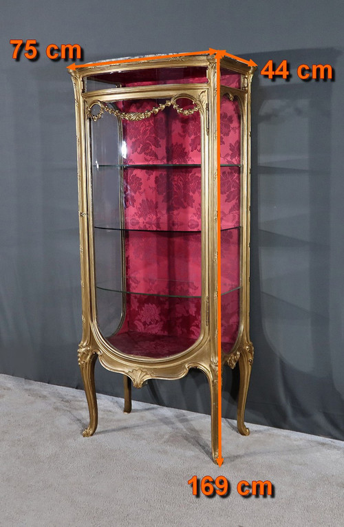 Vitrine Galbée en Bois Doré, Transition Louis XV Louis XVI - Début XXe