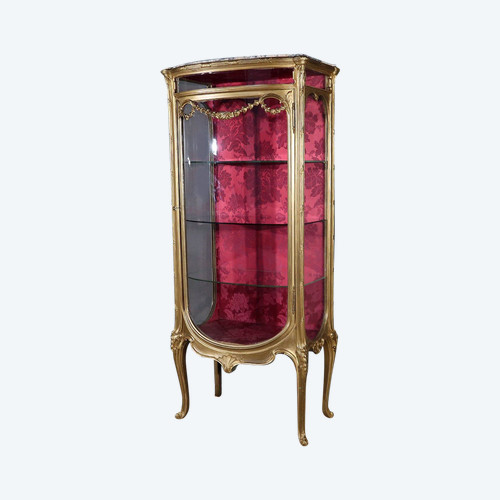 Vitrine Galbée en Bois Doré, Transition Louis XV Louis XVI - Début XXe