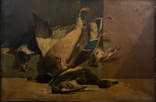 Oil on canvas still life hunting game birds 1908