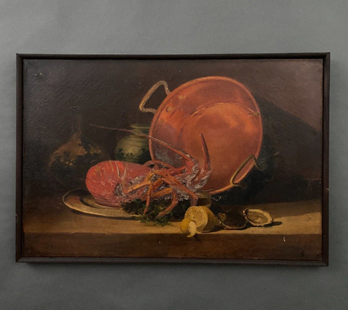 Oil on canvas still life with lobster early 20th century