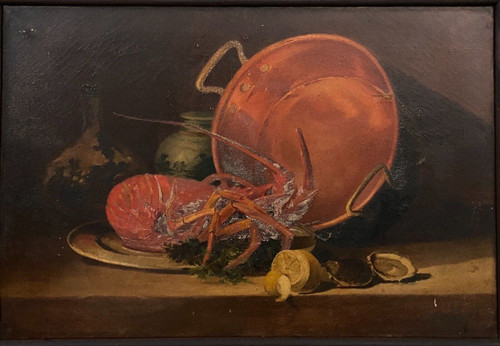 Oil on canvas still life with lobster early 20th century