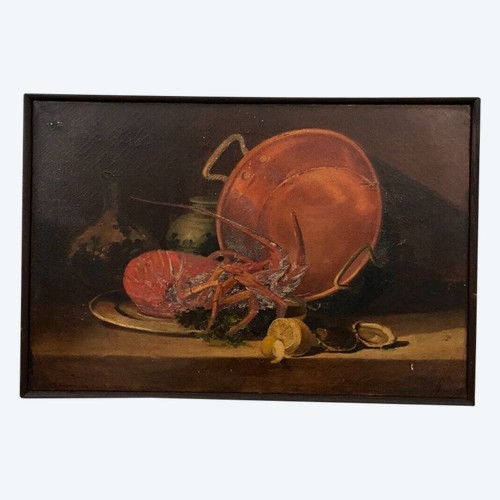 Oil on canvas still life with lobster early 20th century