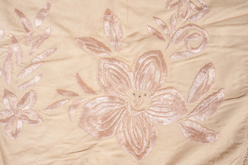 19th century embroidered tablecloth with floral and fringe decoration