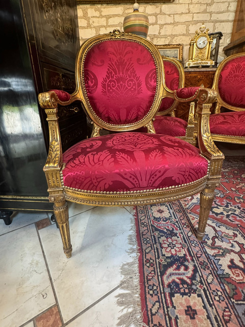 LOUIS XVI GILDED WOOD SALON SET