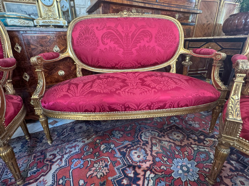 LOUIS XVI GILDED WOOD SALON SET