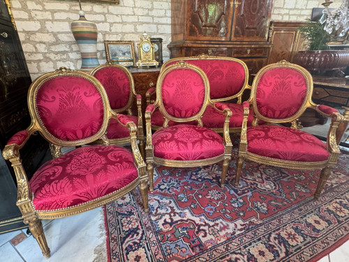 LOUIS XVI GILDED WOOD SALON SET