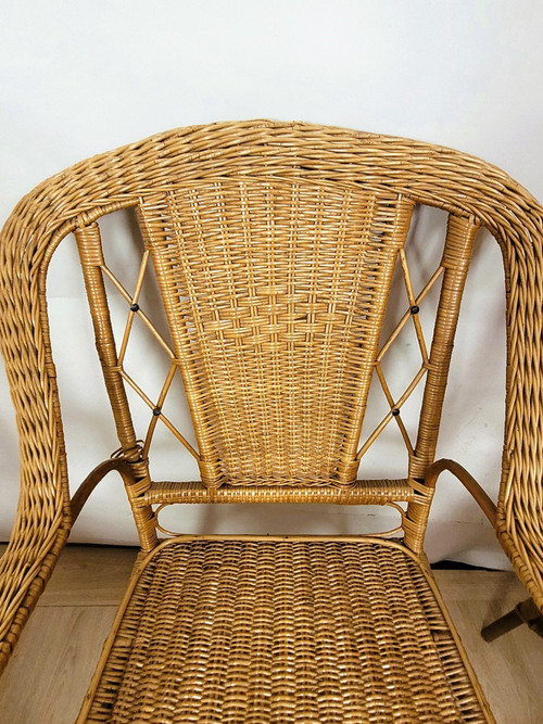 Set Of 9 Wicker Living Room Pieces, Mid-20th Century