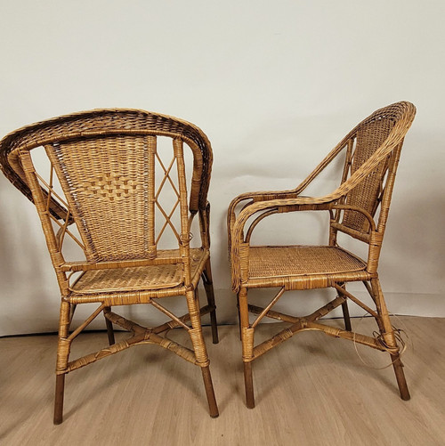 Set Of 9 Wicker Living Room Pieces, Mid-20th Century