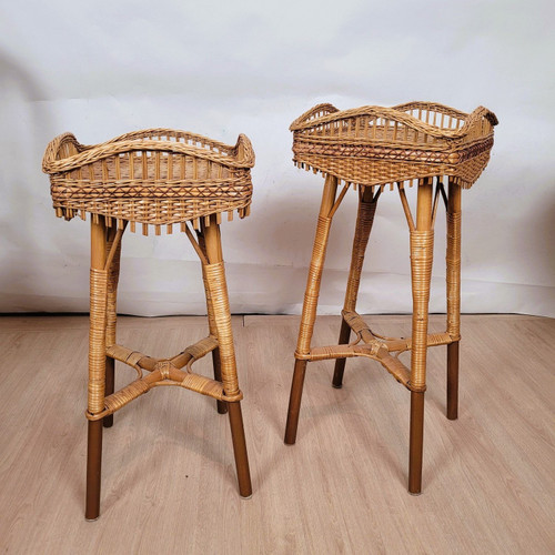 Set Of 9 Wicker Living Room Pieces, Mid-20th Century