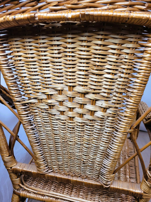 Set Of 9 Wicker Living Room Pieces, Mid-20th Century