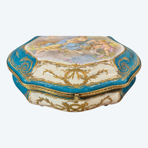 COFFRET EN PORCELAINE SEVRES Château des Tuileries avec tableau signé par A. COLLOT