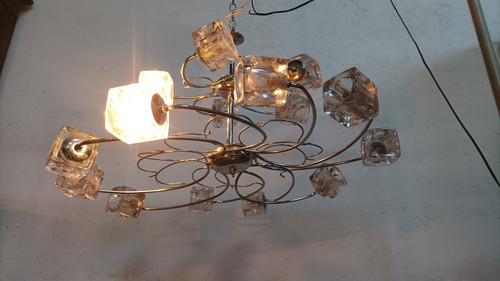 15-cube glass suspension chandelier Italy 1970