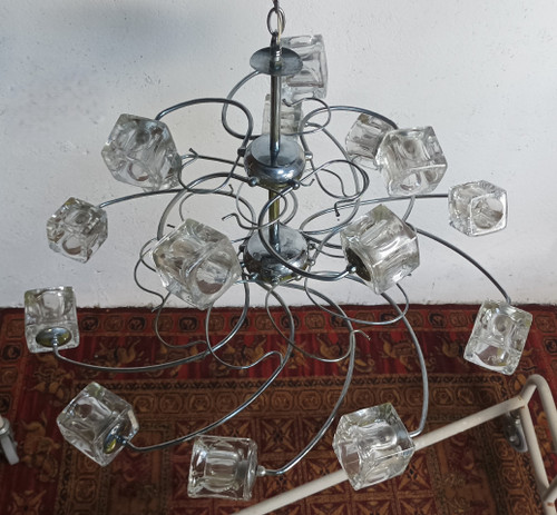 15-cube glass suspension chandelier Italy 1970