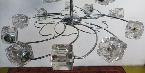 15-cube glass suspension chandelier Italy 1970