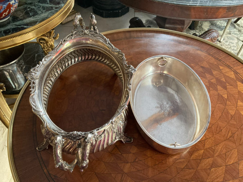 LOUIS XIV STYLE SOLID SILVER AND SILVER-PLATED METAL JARDINIERE TABLE CENTREPIECE