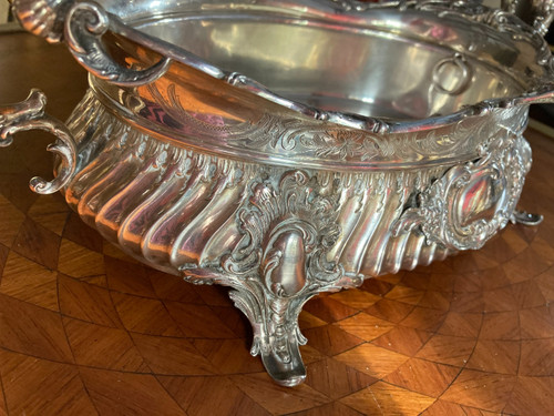 LOUIS XIV STYLE SOLID SILVER AND SILVER-PLATED METAL JARDINIERE TABLE CENTREPIECE