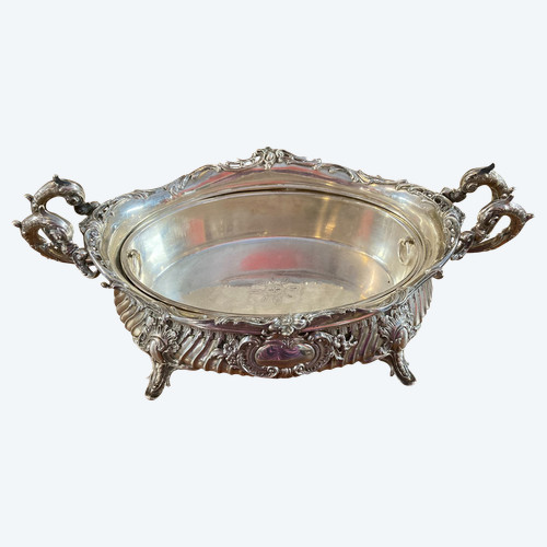 LOUIS XIV STYLE SOLID SILVER AND SILVER-PLATED METAL JARDINIERE TABLE CENTREPIECE