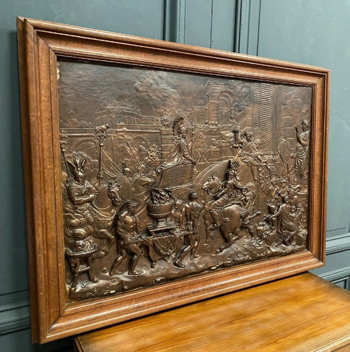 Plaster bas-relief, Antique scene, 20th-century natural wood frame