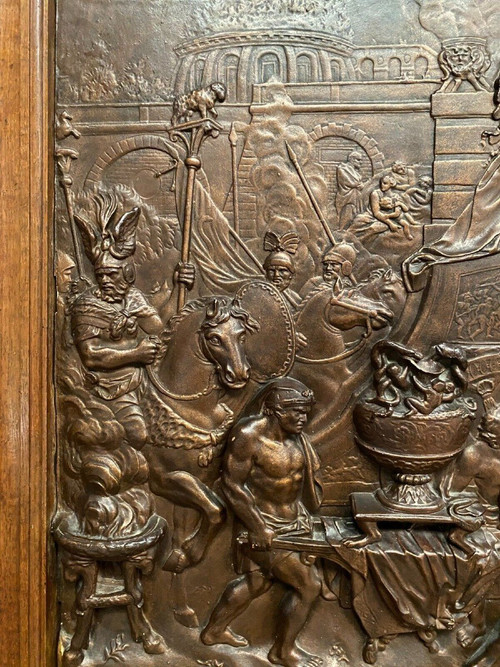 Plaster bas-relief, Antique scene, 20th-century natural wood frame