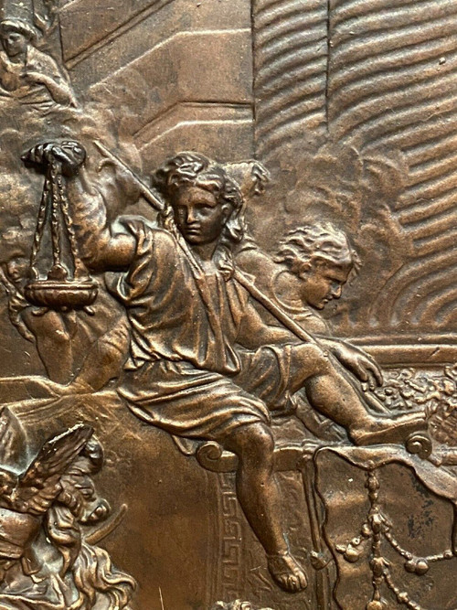 Plaster bas-relief, Antique scene, 20th-century natural wood frame