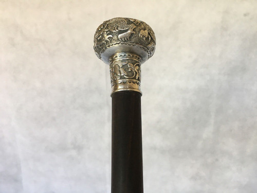 19th century bronze cane China or Indochina dragon design ironwood shaft