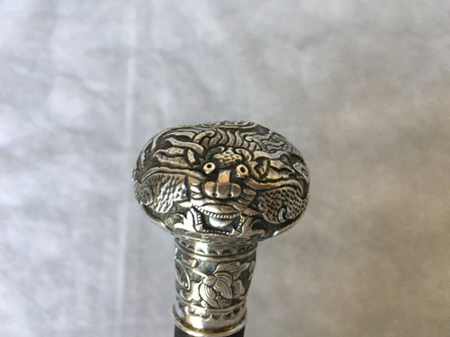 19th century bronze cane China or Indochina dragon design ironwood shaft