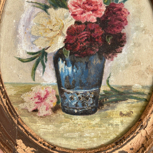 Oil on panel by A. Cruillet still life bouquet of flowers 1920